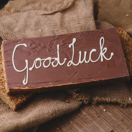 Large Message Flapjack Plaque With White Chocolate Message - Good Luck