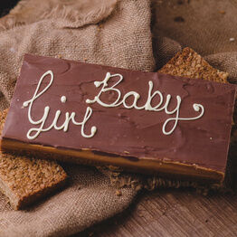 Large Message Flapjack Plaque With White Chocolate Message - Baby Girl